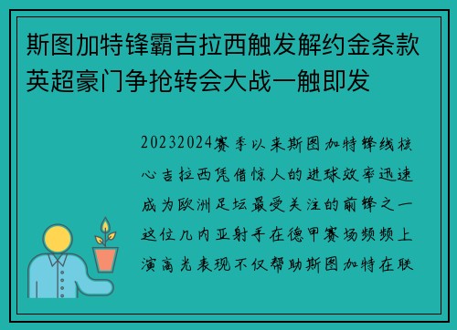 斯图加特锋霸吉拉西触发解约金条款英超豪门争抢转会大战一触即发 斯图加特锋霸吉拉西触发解约金条款英超豪门争抢转会大战一触即发